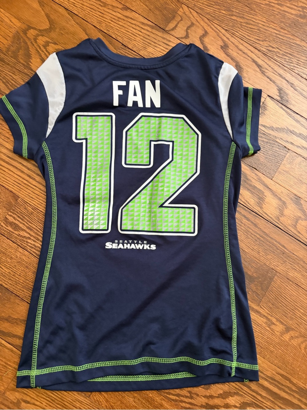 NFL Seattle Seahawks Youth Size 7/8 12th Fan Top Navy Neon Green - Picture 5 of 7